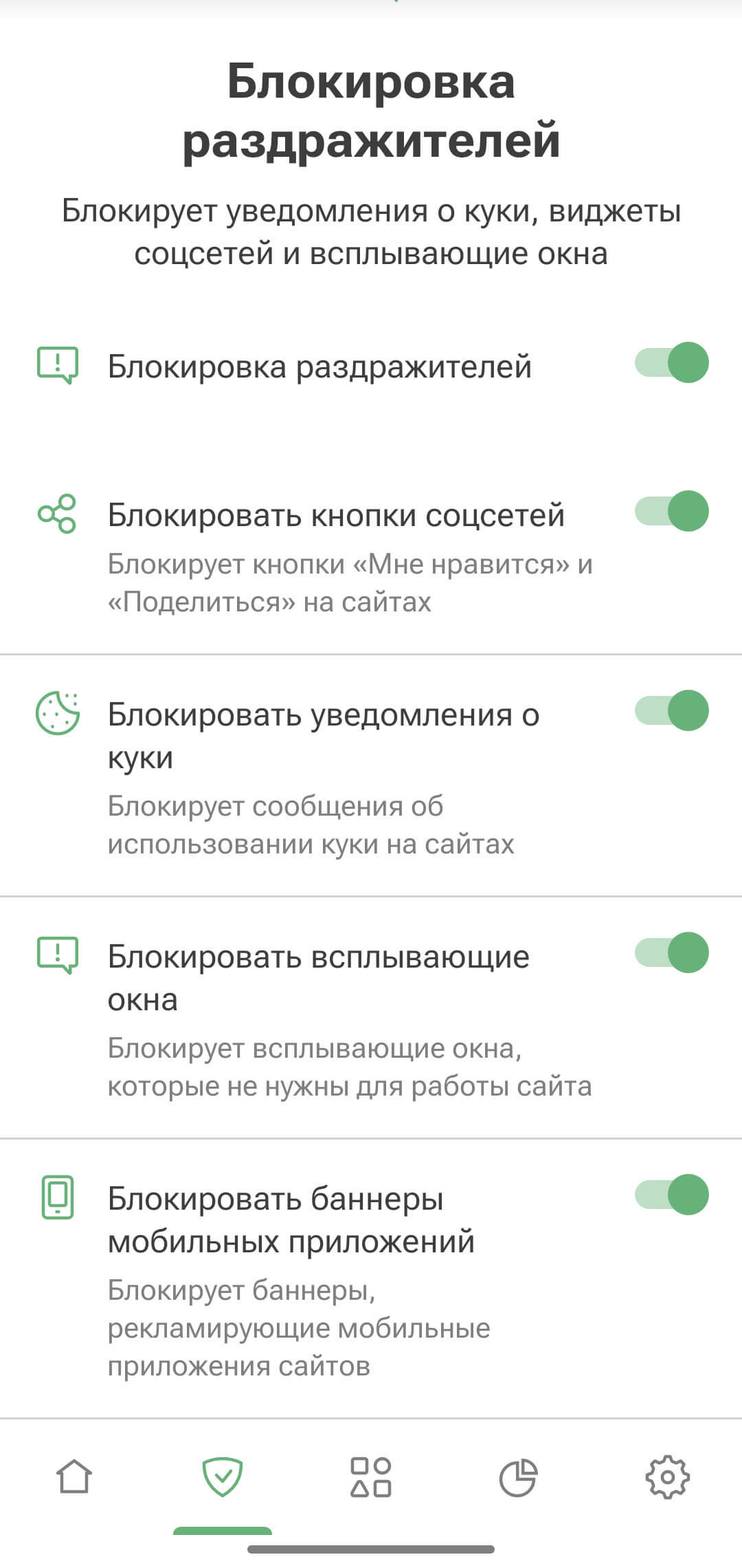 Блокировка раздражителей Android